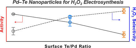 H2O2 electrosynthesis activity and selectivitiy of Pd-Te nanoparticles with different surface compositions in acidic electrolyte — 대표 그림