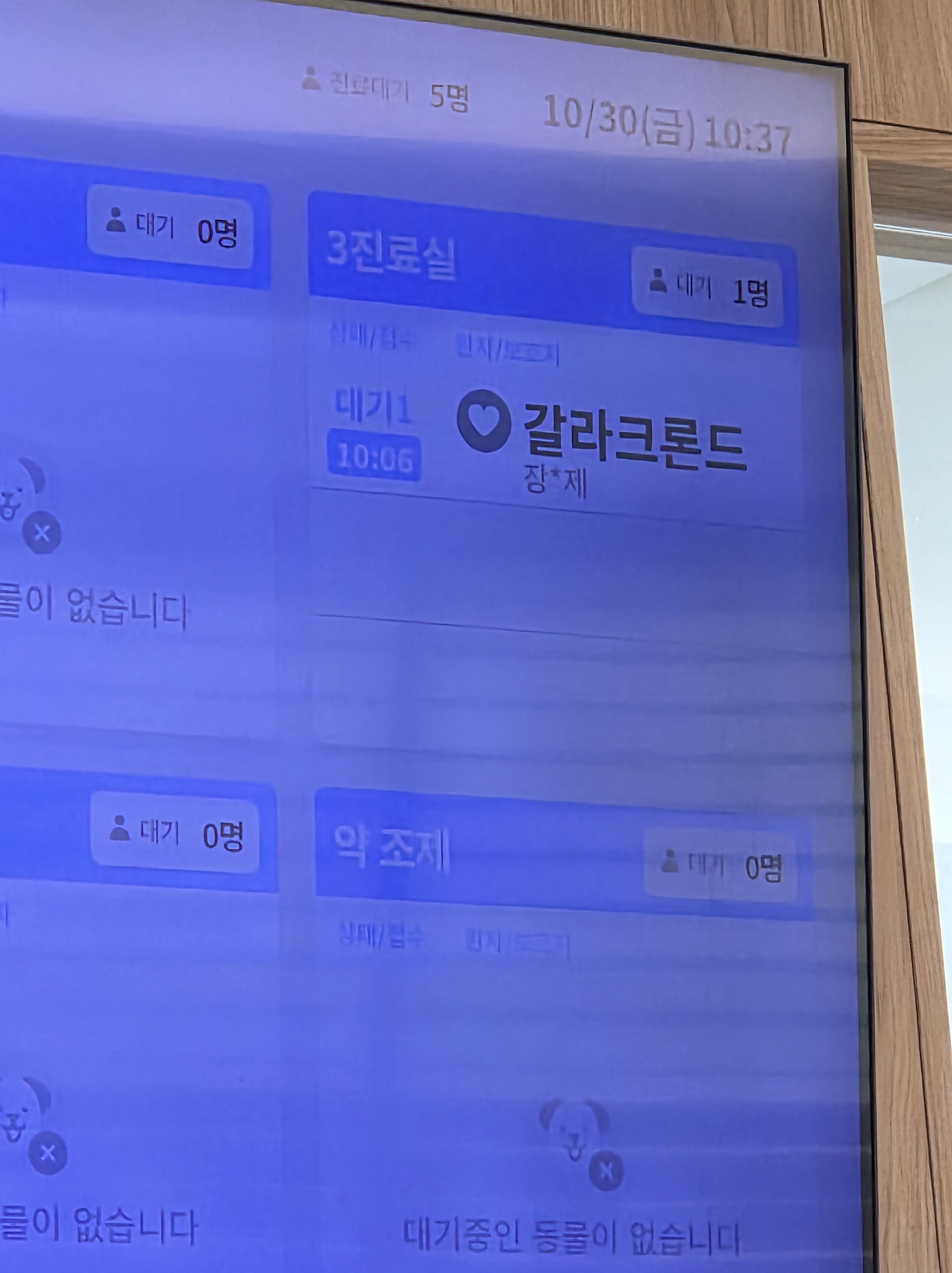 갈라크론드의 동물병원 진료 대기 화면